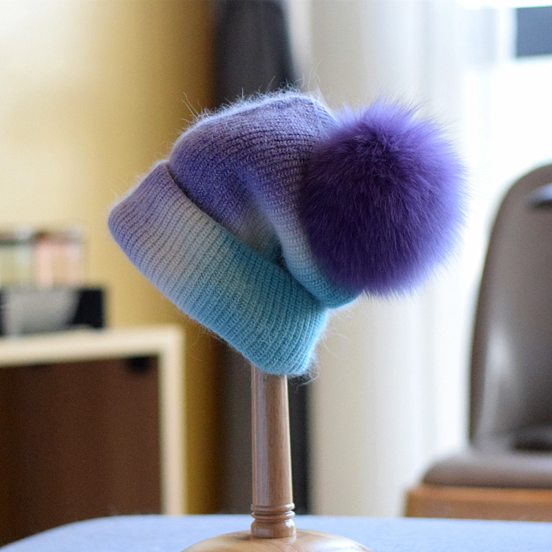 Women's Casual Autumn And Winter Fox Fur Ball Wool Hat