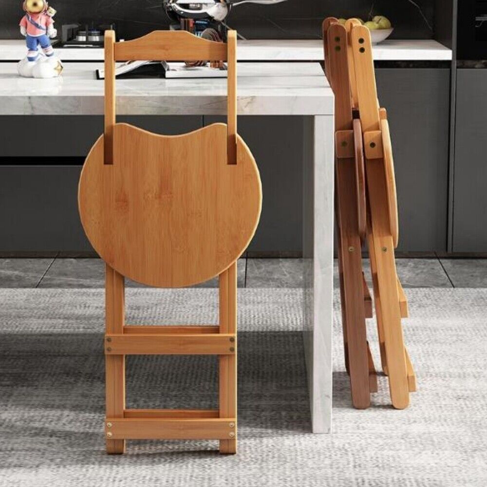 Wooden Folding Bar Stool Bamboo Kitchen Counter Height Stools With Backrest NEW — image 9