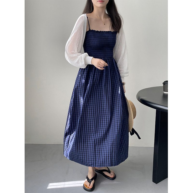 Suspender Dress Pleated Waist Slimming Maxi Skirt