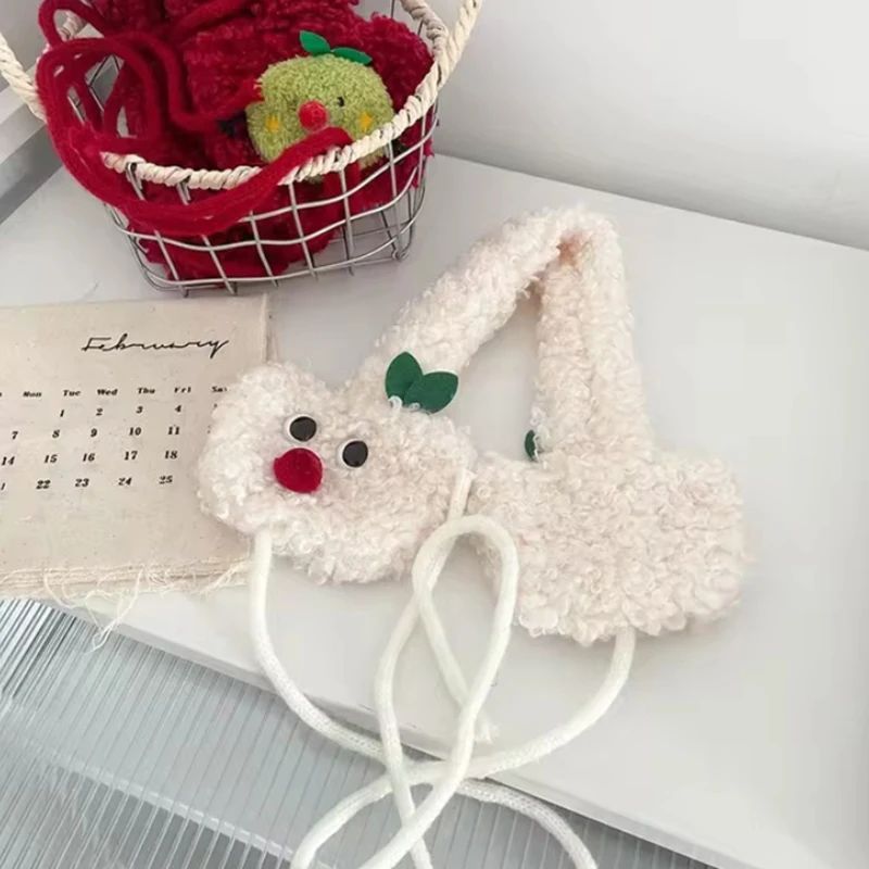 Cute Apple Shape Design Red Plush Earmuffs For Women Autumn And Winter Warm Ear Protection Fashion Versatile Straps Hairband