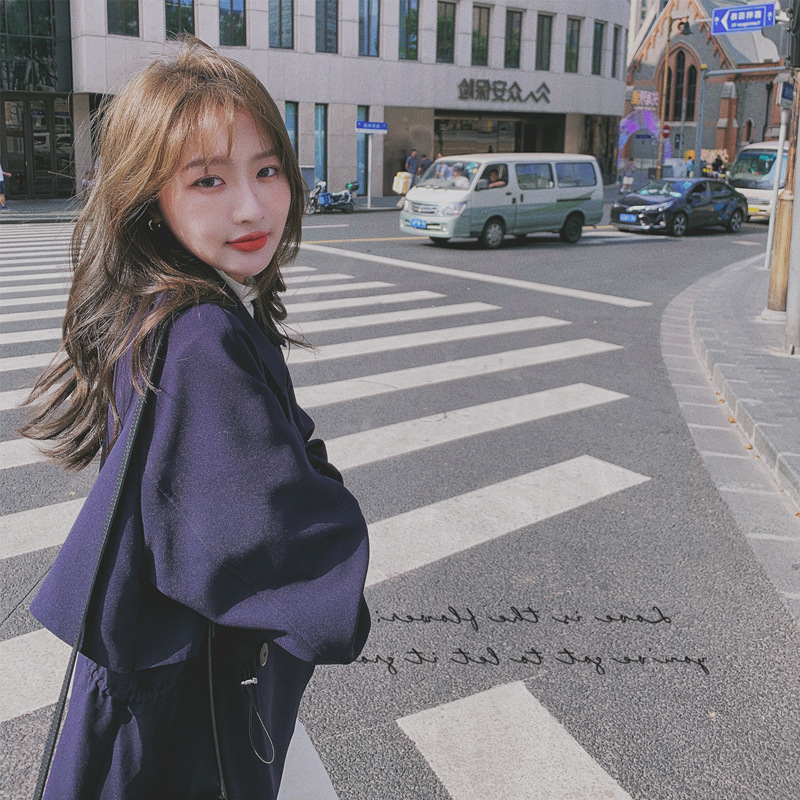 New Style Windbreaker Women's Mid length Over The Knee Spring And Autumn Navy - Shop at LoveMi