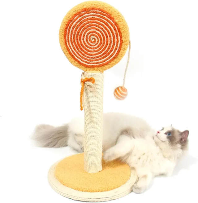 Cat Scratching Post Cute Kittens Scratch Posts With Hanging Ball Sturdy Post Stable Base Ideal For Indoor Cats Small Large Sizes Kitty Available ... Orange - Shop at LoveMi