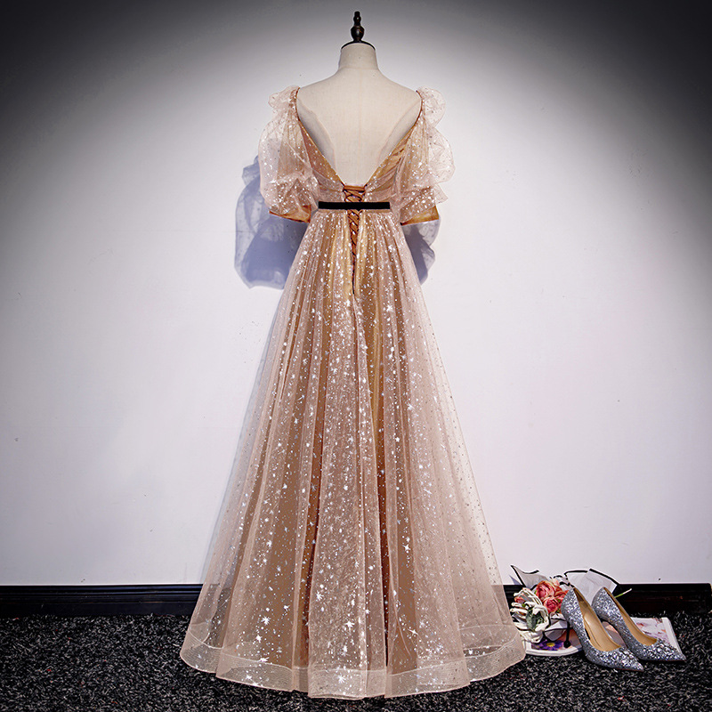 Title 5, Annual Meeting Golden Long Slimming Evening Dress