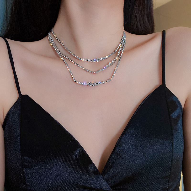 Multilayer Full Diamond Necklace Temperament Clavicle Chain