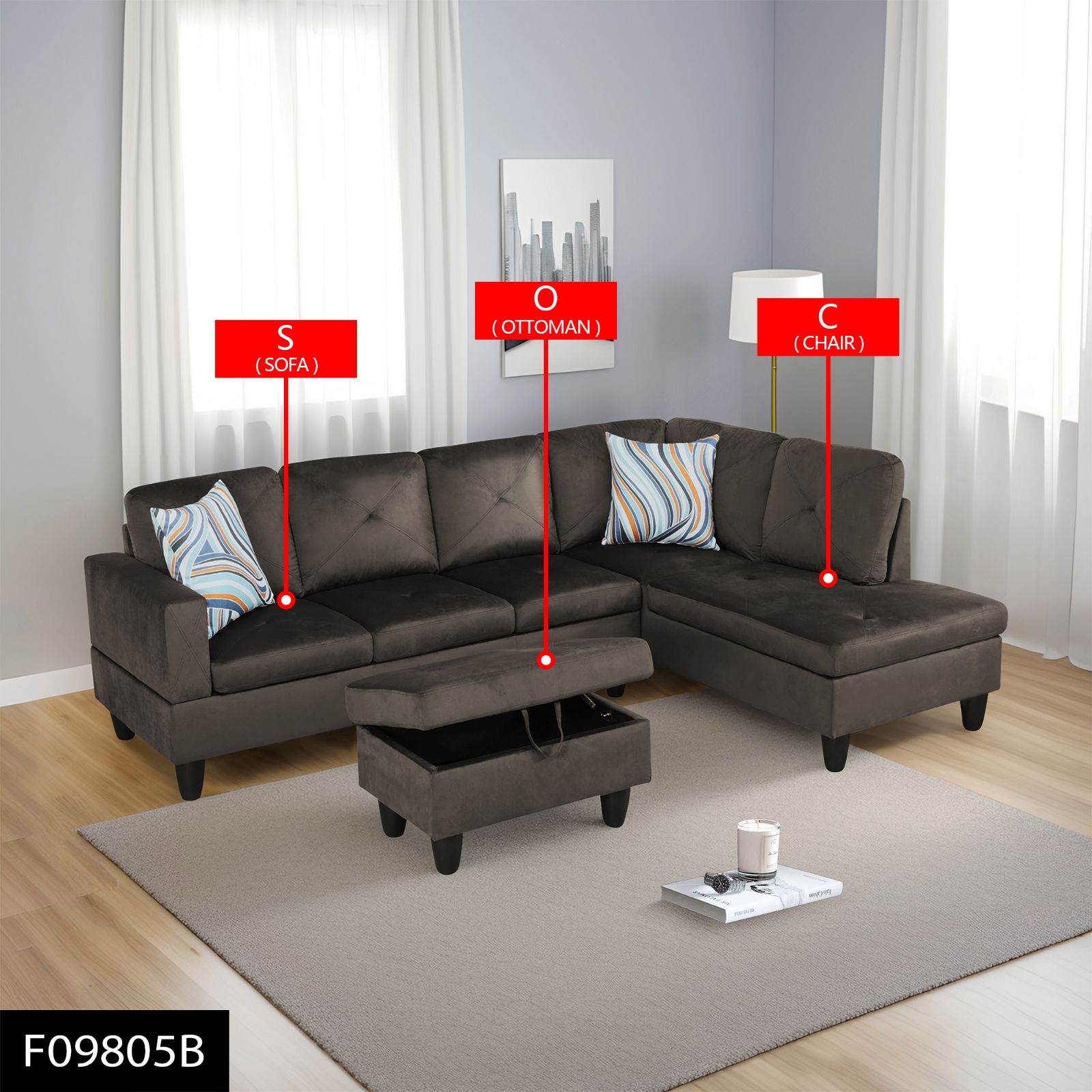 Pickup Only--Grey Flannel 3-Piece Living Room Sofa Set - imagen 1