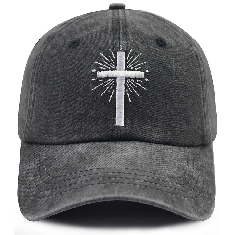 2pcs Vintage Washed Black Cross Embroidered Baseball Cap For Men Women, Religious Faith Sun Hat — foto 5