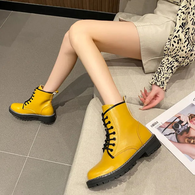 Autumn All Match Thick Heeled Thin Short Boots Yellow - Shop at LoveMi