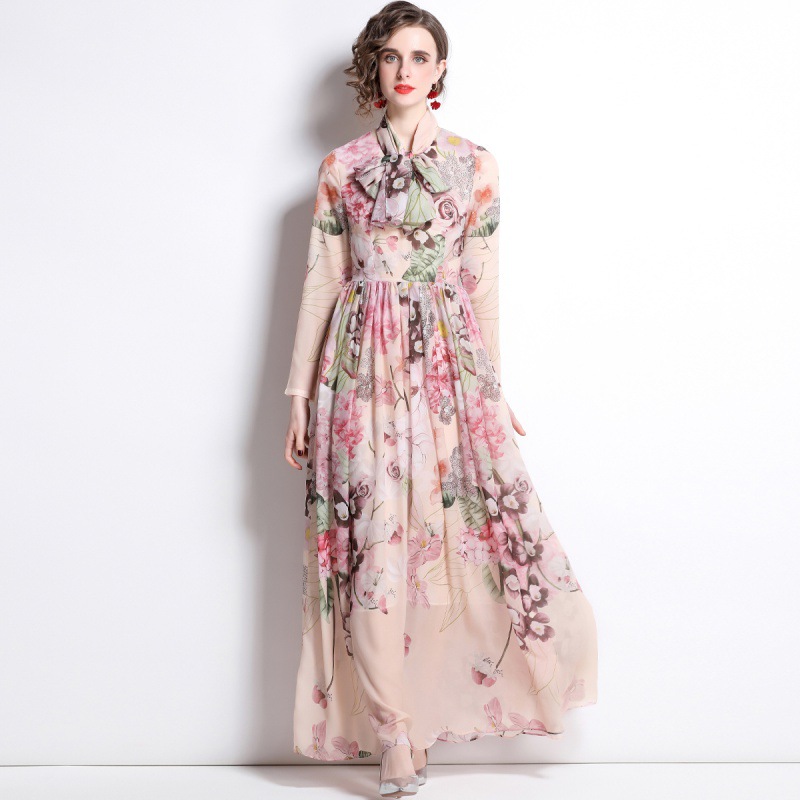Chiffon Print Long Sleeve Swing Dress, picture 3 of 5