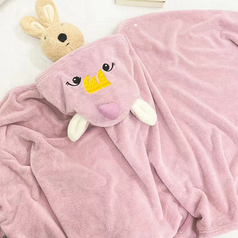 Coral Fleece Hooded Cute Cartoon Bath Towel Bathrobe Lazy Shawl Children's Cape
