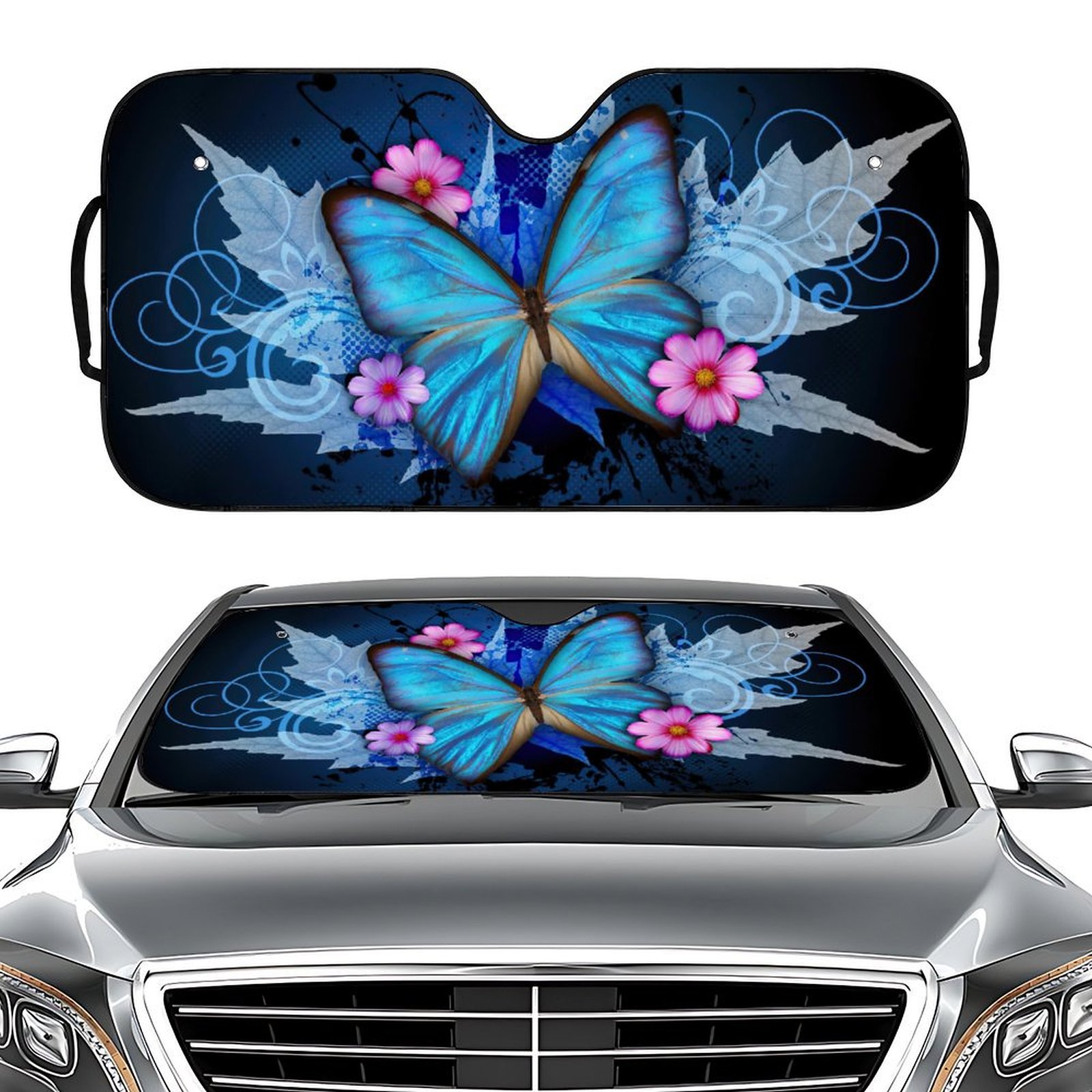 Universal Car Sun Visor, Featuring Digital Printing Of Blue Butterfly Pattern On Oxford Fabric With Bubble Aluminum Film Material