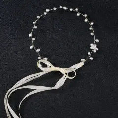 Bridal Wedding Pearl Band Diamond Hair Band - Gold B - View 1