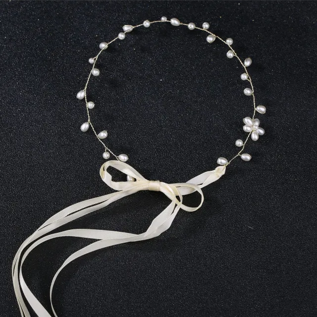 Bridal Wedding Pearl Band Diamond Hair Band Gold B - Shop at LoveMi