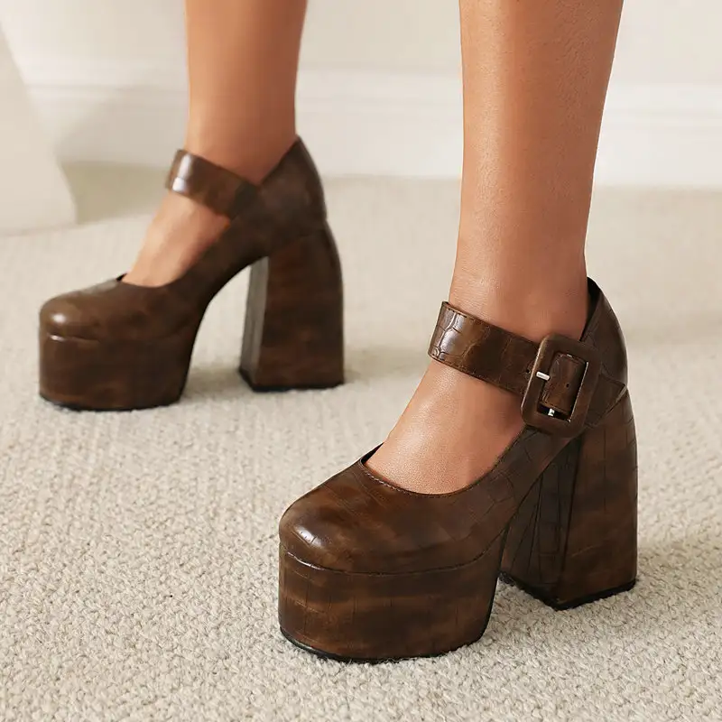 Hot Girl Thick Bottom Sweet Cool Mary Jane Shoes Square Toe Waterproof Platform Thick Heel High Heels