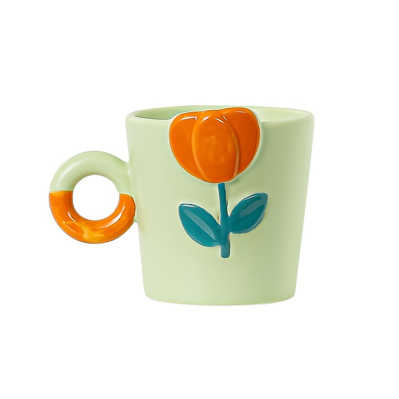 Title 5, Hand Painted Tulip Ceramic Cup Three-dimensiona...