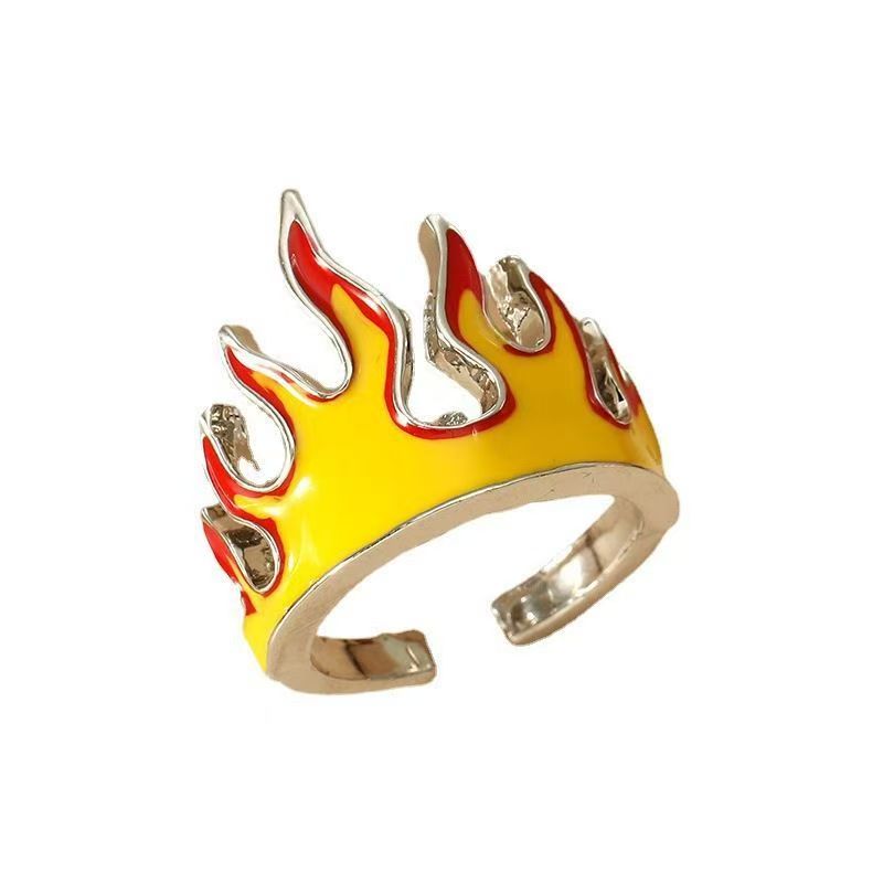 Hip Hop Vintage Punk Alloy Flame Drip Oil Ring, Open Adjustable Band For Men & Women