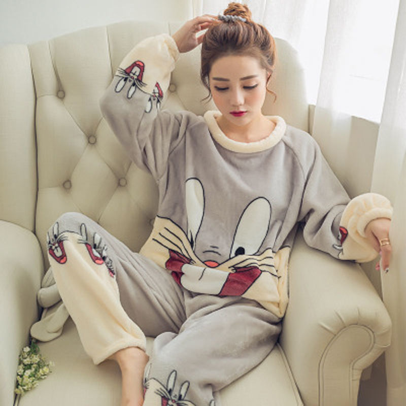 Title 7, Coral Fleece Loose Korean Flannel Cute Thick Pa...