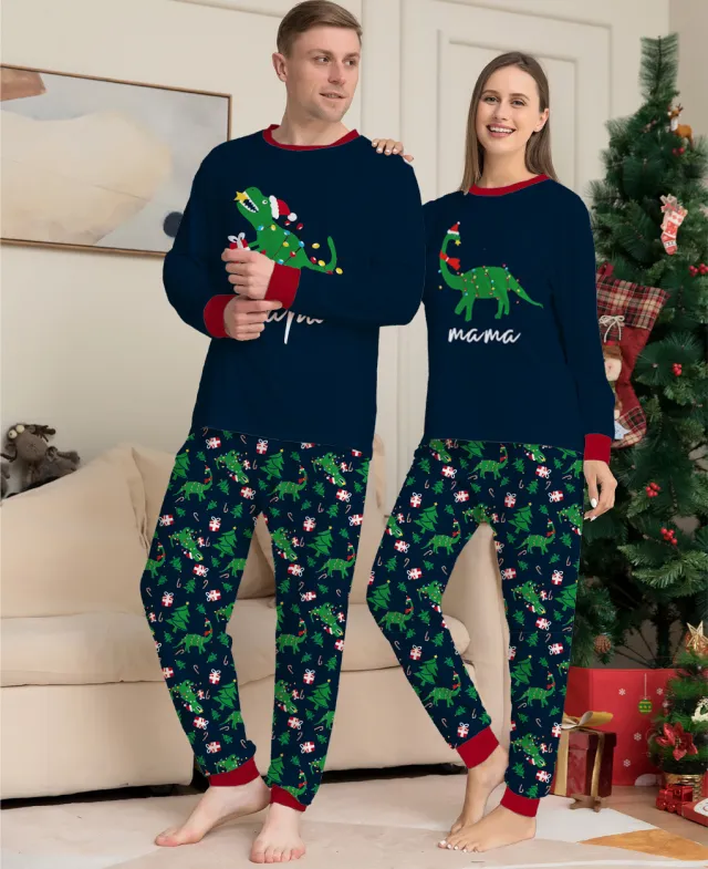 New Dinosaur Letter Print Christmas Parent Child Pajama Set Black - Shop at LoveMi