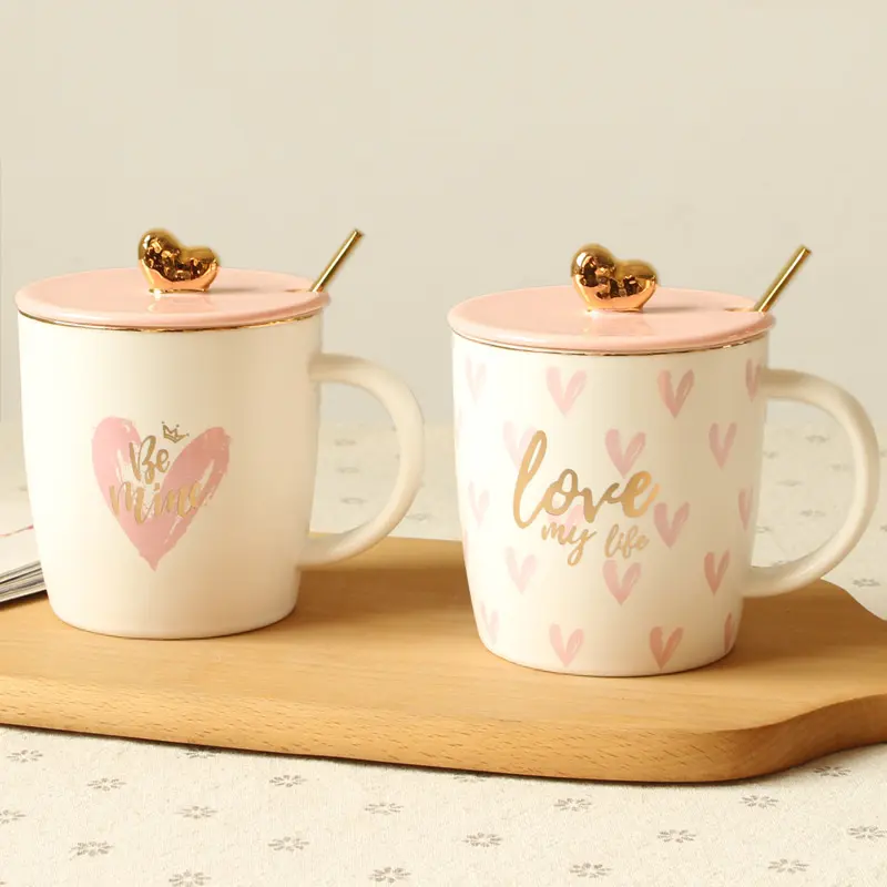 Girl Heart Cute Mug With Lid Spoon Gift