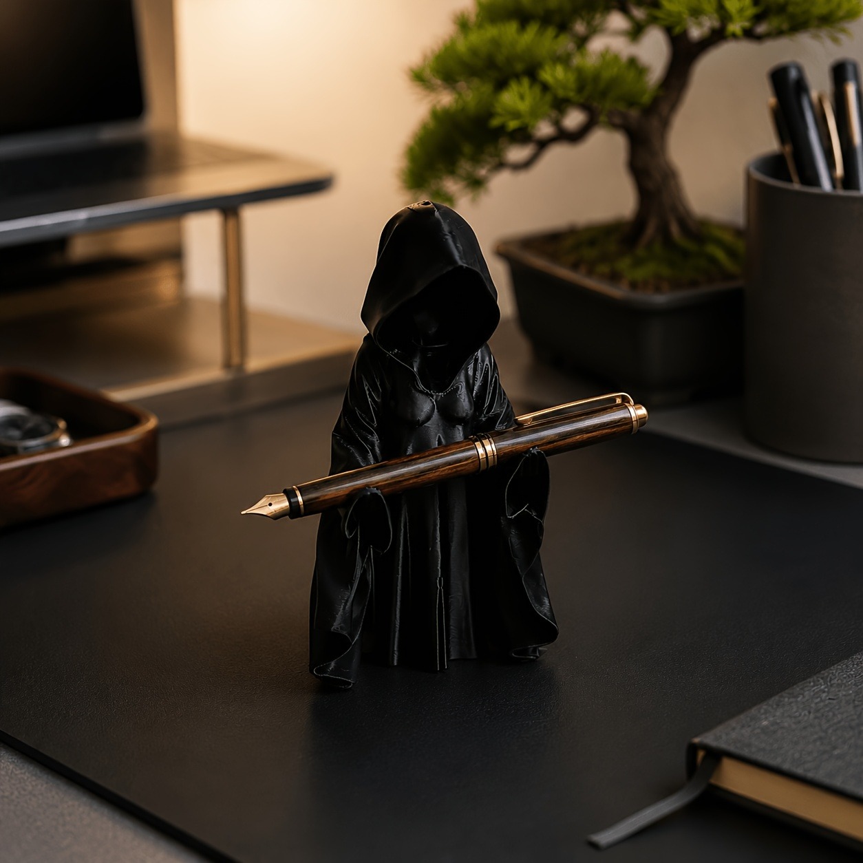 Gothic Hooded Figure Pen Holder, Dark Reaper Style Desk Organizer For Pens And Pencils Halloween Decor