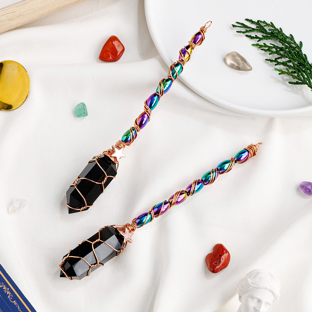 Natural Crystal Obsidian Double Pointed Column Scepter Pendant — foto 4