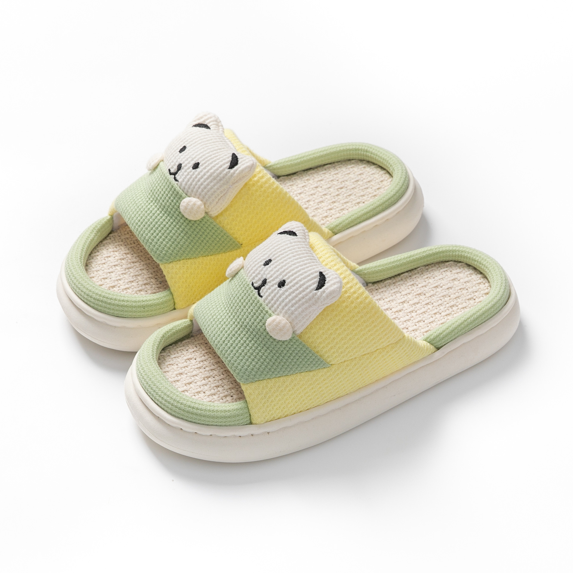 Cute Cartoon Bear Slippers Spring And Autumn Fashion Thick-soled  Mute Linen Slipper Women's House Shoes - Image 3