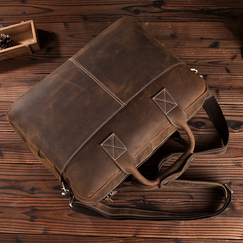 Crazy Horse Leather Men's Shoulder Bag Vintage