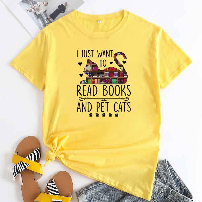 Women's Fashion Casual Letter Cat Print Round Neck Short Sleeve