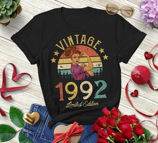 1980 Printed Short Sleeve Loose Round Neck T shirt Black - Shop at LoveMi