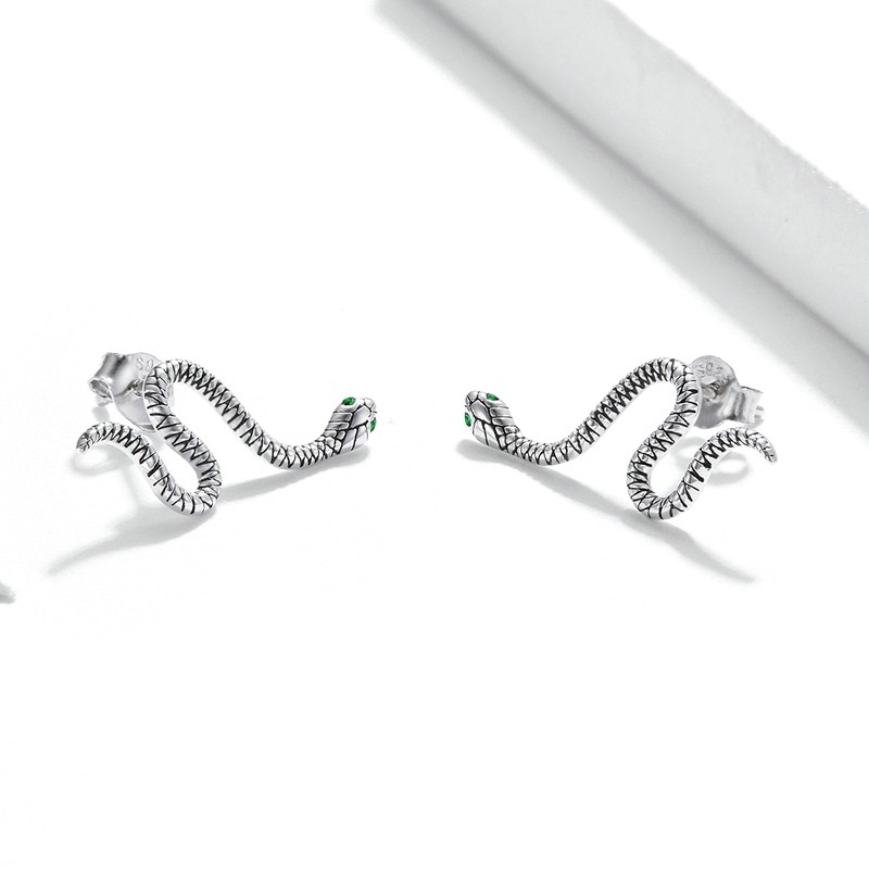 Green Zircon Girls' Smart Snake Stud Earrings