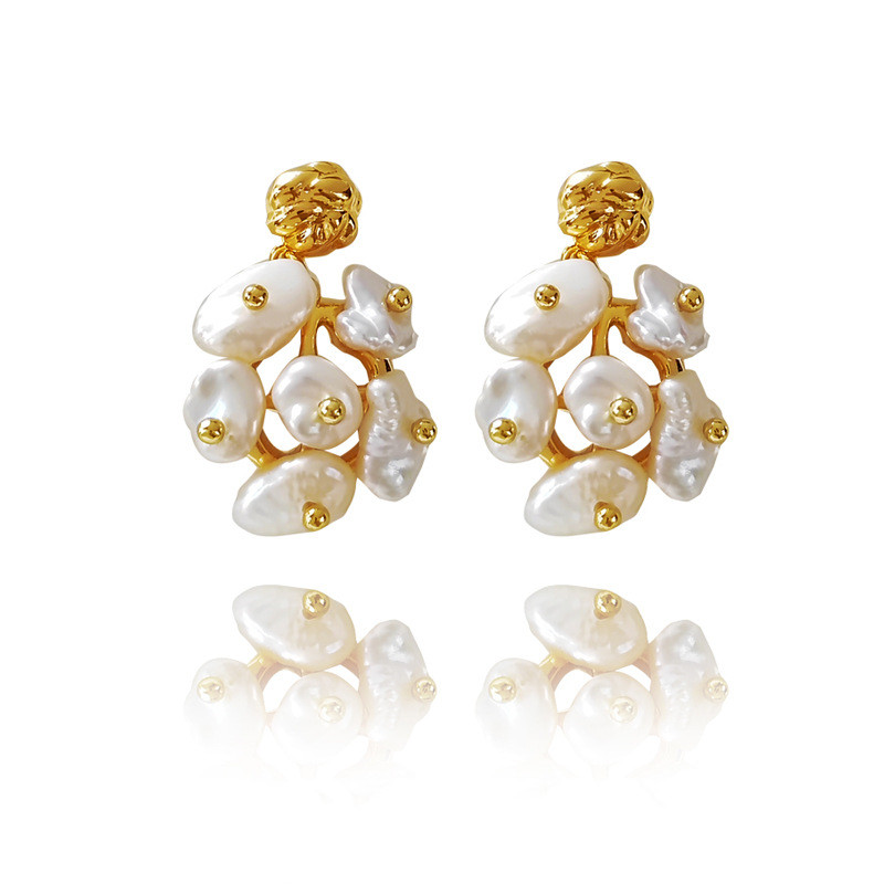 Silver Needle Irregular Pearl Stud Earrings Temperament Net Red