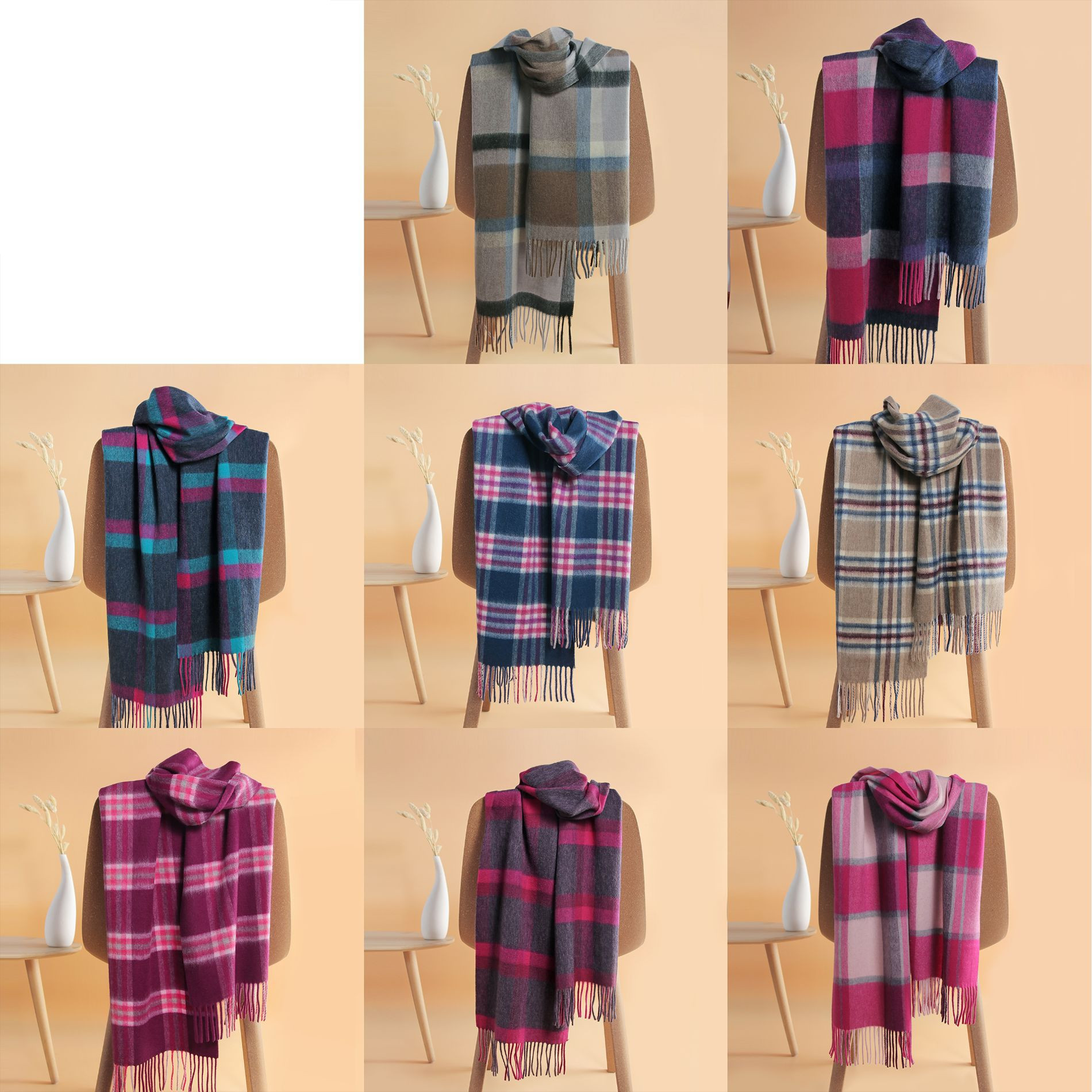 وشاح شتوي دافئ سميك من الصوف البريطاني المنقوش