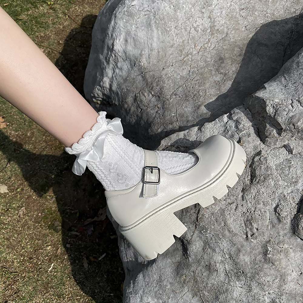 Women's Platform White Round Toe High Heel Leather Shoes