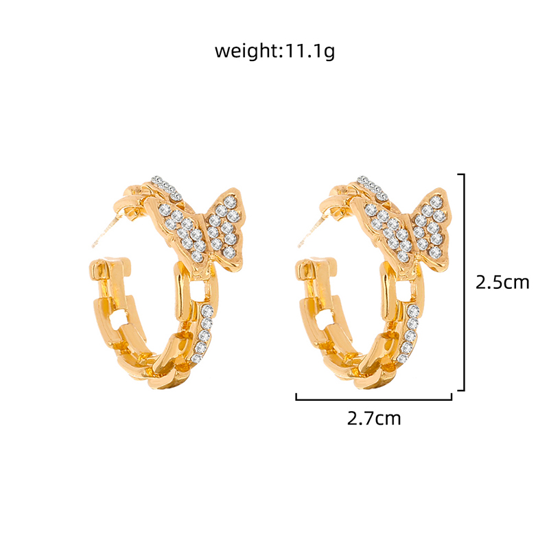 Net celebrity ins hot-selling jewelry fashion temperament wild butterfly diamond C-shaped chain earrings earrings