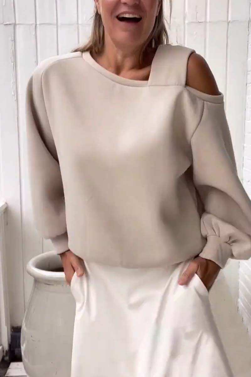 Casual Off-the-shoulder Loose Long-sleeved Fleece Sweatshirt