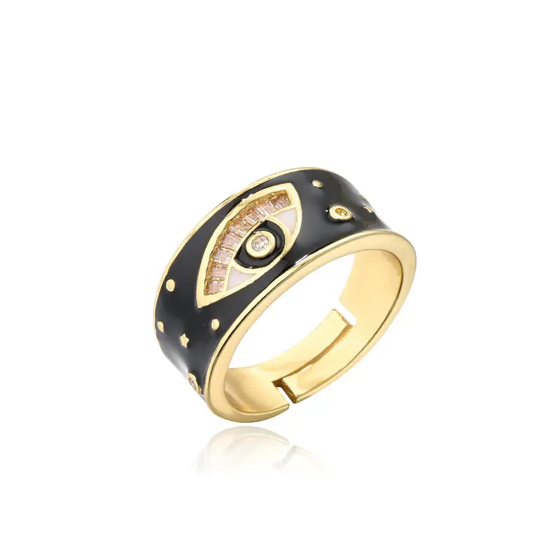Colorful Oil Demon Eye Charm Ring Electroplated Copper Micro Inlaid Ring Female Adjustable