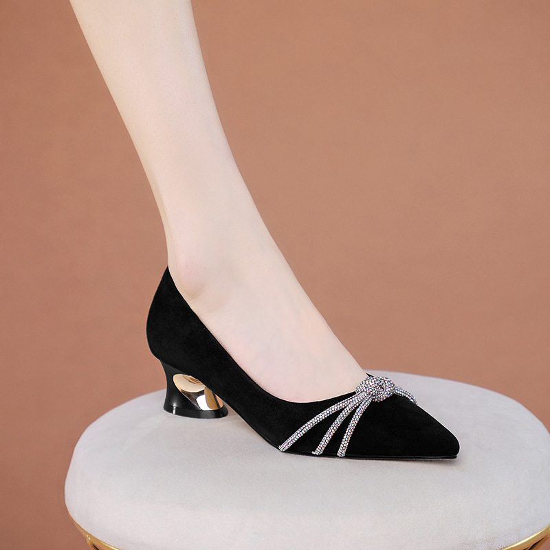 Mid-heel Frosted Suede Leather Single Shoes Fashion Spring Women's Shoes Pointed Toe Thick Heel Pumps Shoes