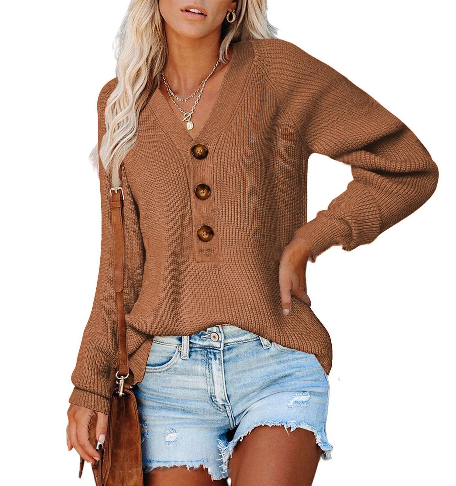 Title 4, New Button Knitted V-neck Sweater