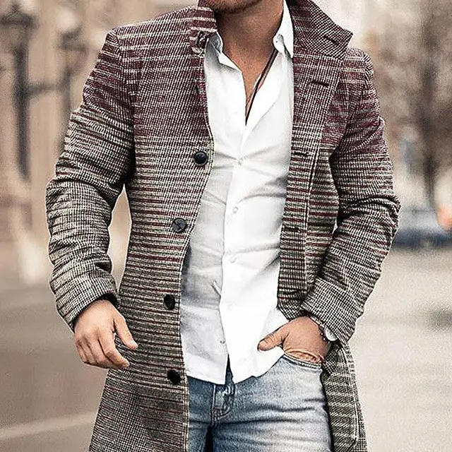 Autumn And Winter New Men's Woolen Stand Collar Medium Long Pocket Casual Coat
