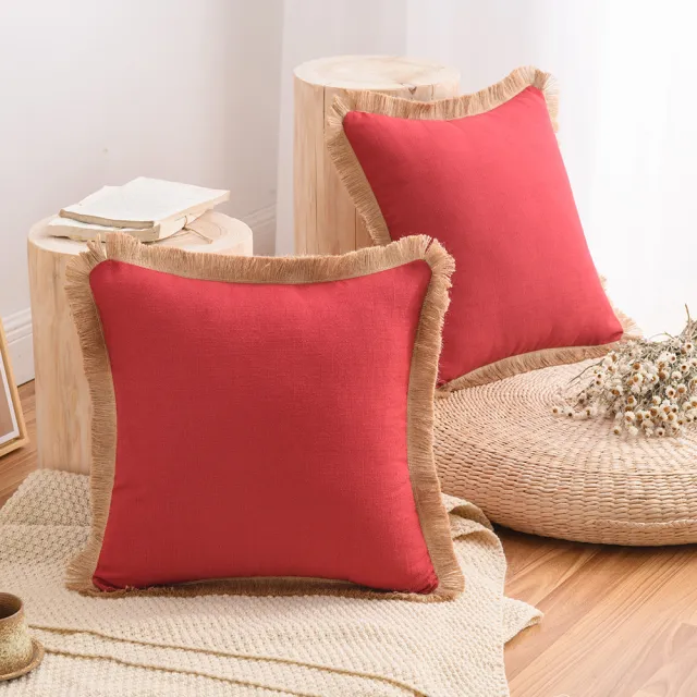Nordic Ins Style Thickened Solid Color Cotton And Linen Pillowcase Red - Shop at LoveMi