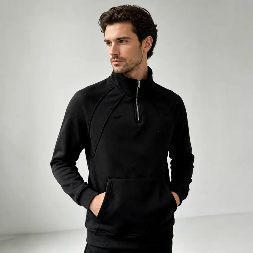 New Men's Fleece Zip Sweatshirt, Loose Stand Collar Sports Casual Outerwear