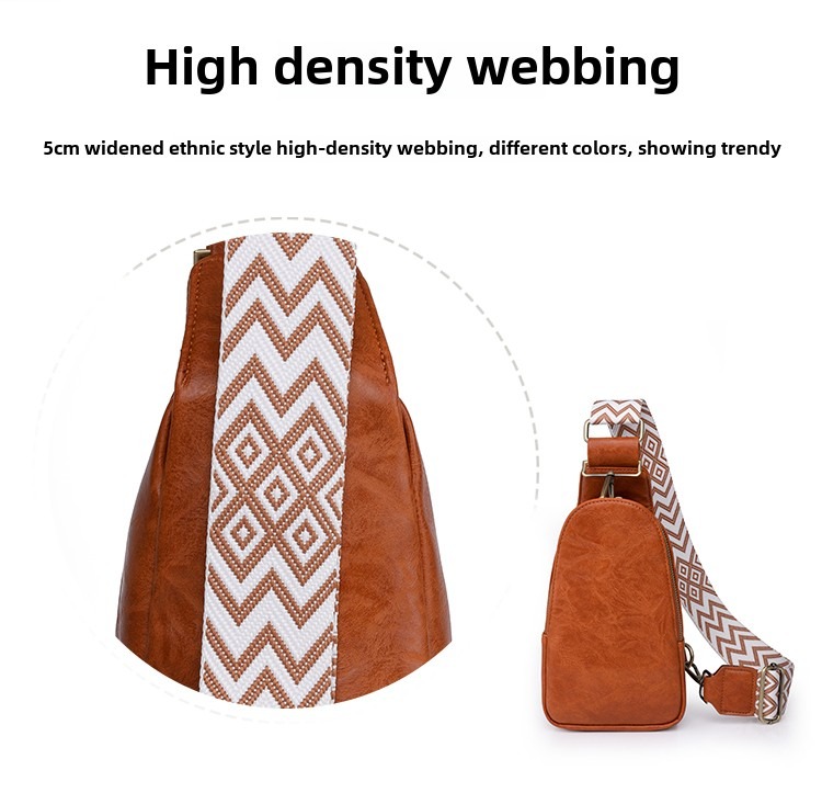 Women Chest Bag Sling Bag, Guitar Strap Small Crossbody Pu Leather Satchel Daypack
