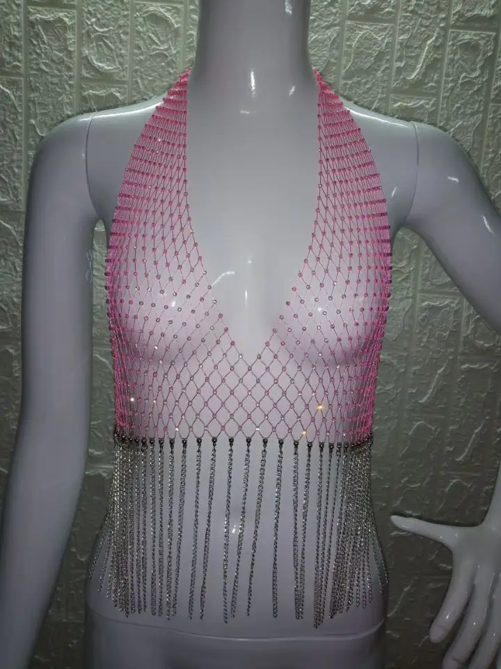 Explosive Mesh Flashing Diamond Tassel Camisole