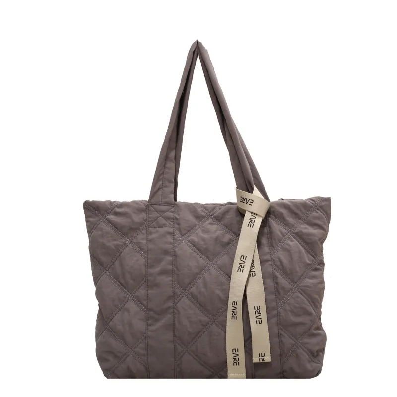 Women's Winter New Silk Scarf Rhombus Large-capacity Padded Shoulder Bag - Grey