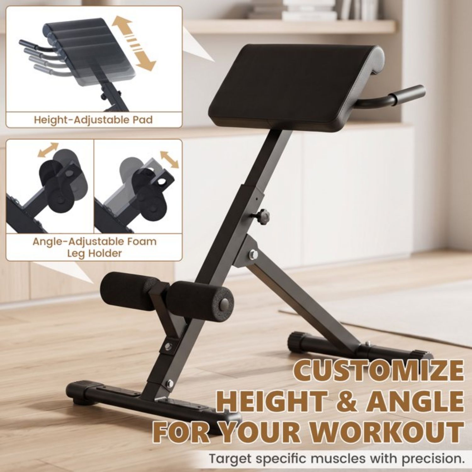 Roman Chair Hyperextension Bench, Adjustable Back Extension Machine, Foldable, Heavy Duty Frame For Glutes, Hamstrings And Core image 7