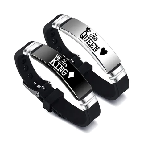 Black Silver Her King His Queen Couple Bracelets Valentines