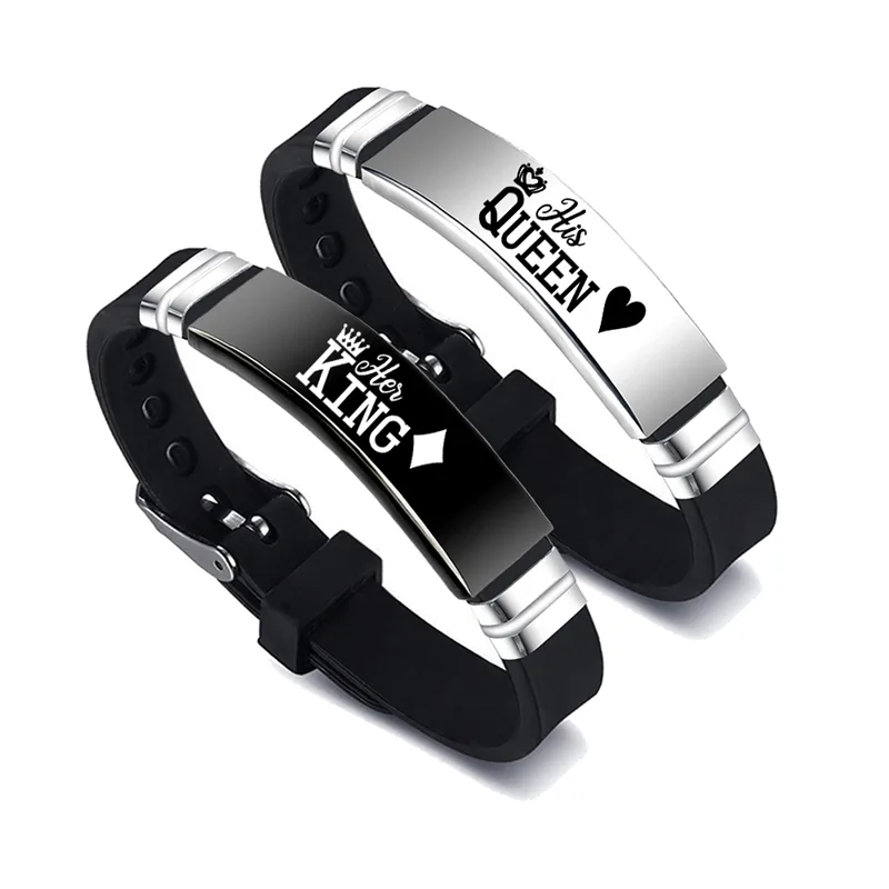 Black Silver Her King His Queen Couple Bracelets Valentines