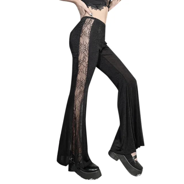 Women's Lace Cutout Pattern Casual Pants Black - Shop at LoveMi