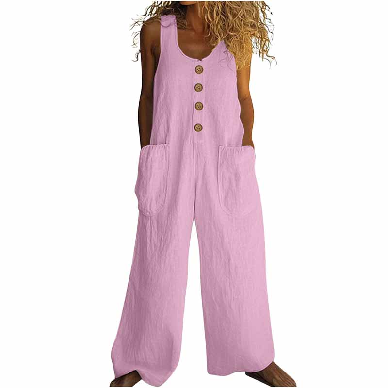 Women's Elegant Wide Leg Jumpsuit Button Front Formal & Casual Romper, Lightweight Wear Pink - Shop at LoveMi