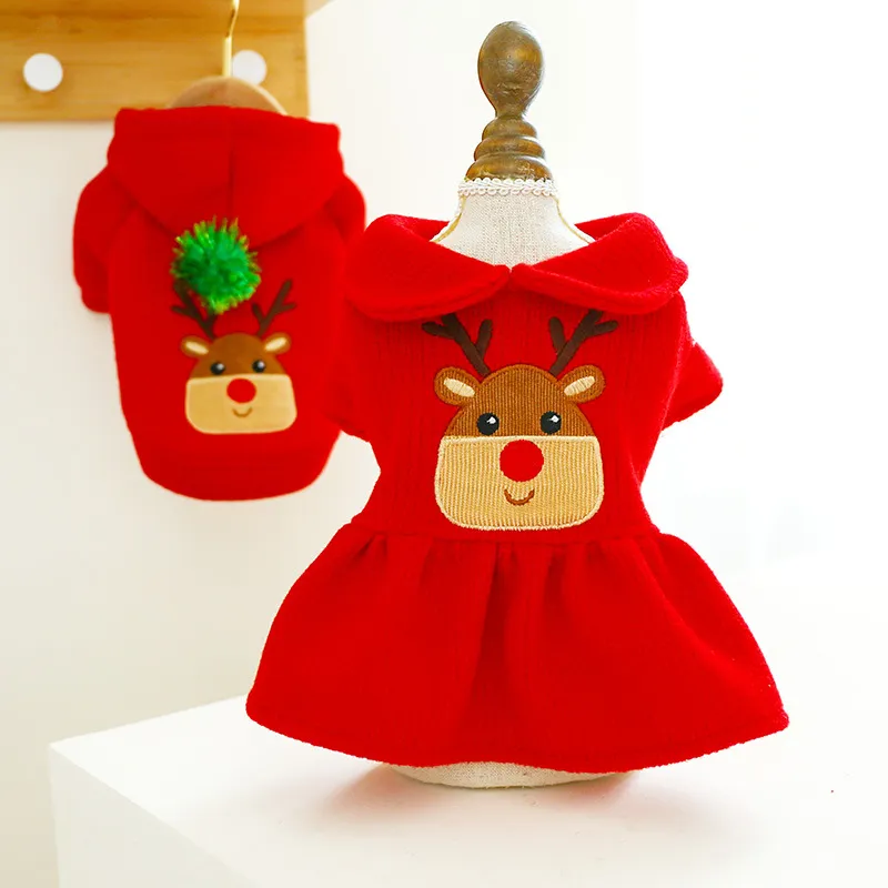 Pet Clothes New Year Festive Christmas Elk Couple Dress Skirt Hoodie - Skirt