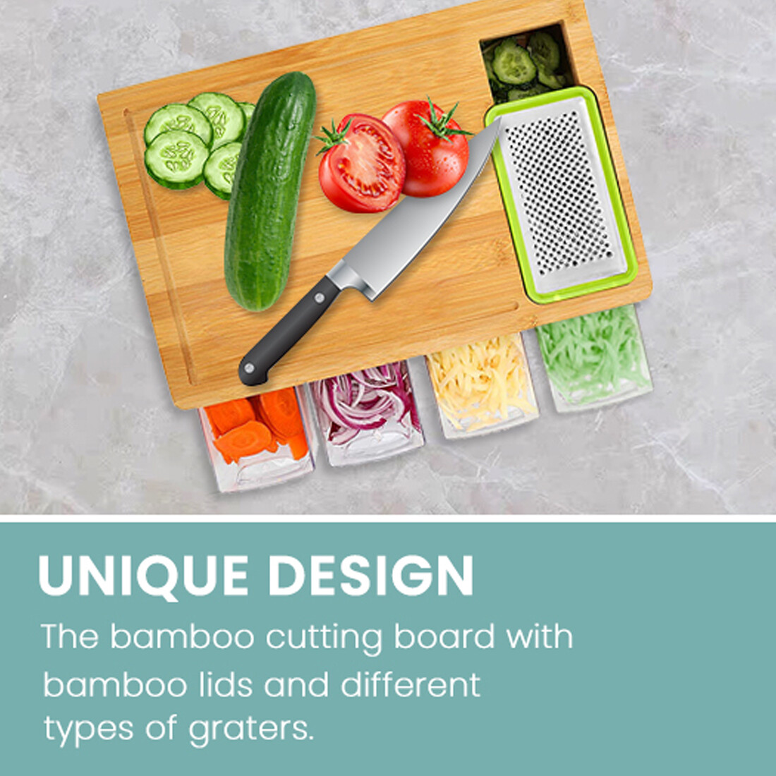 Chopping Board With Containers, Large Bamboo Cutting Anti Slip Pads — image 3